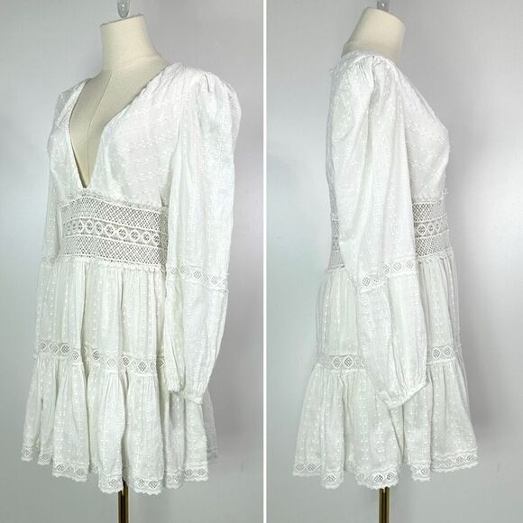 Free People The Delightful Crochet Mini Dress Sz 8 Coastal Cowgirl Boho Cottage - Picture 3 of 15